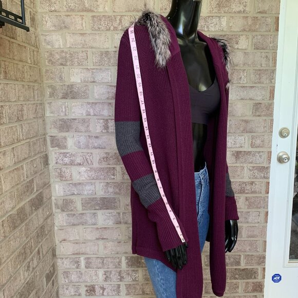 Fox Head Faux Fur Lined Hooded Cardigan Sz S - Picture 15 of 15